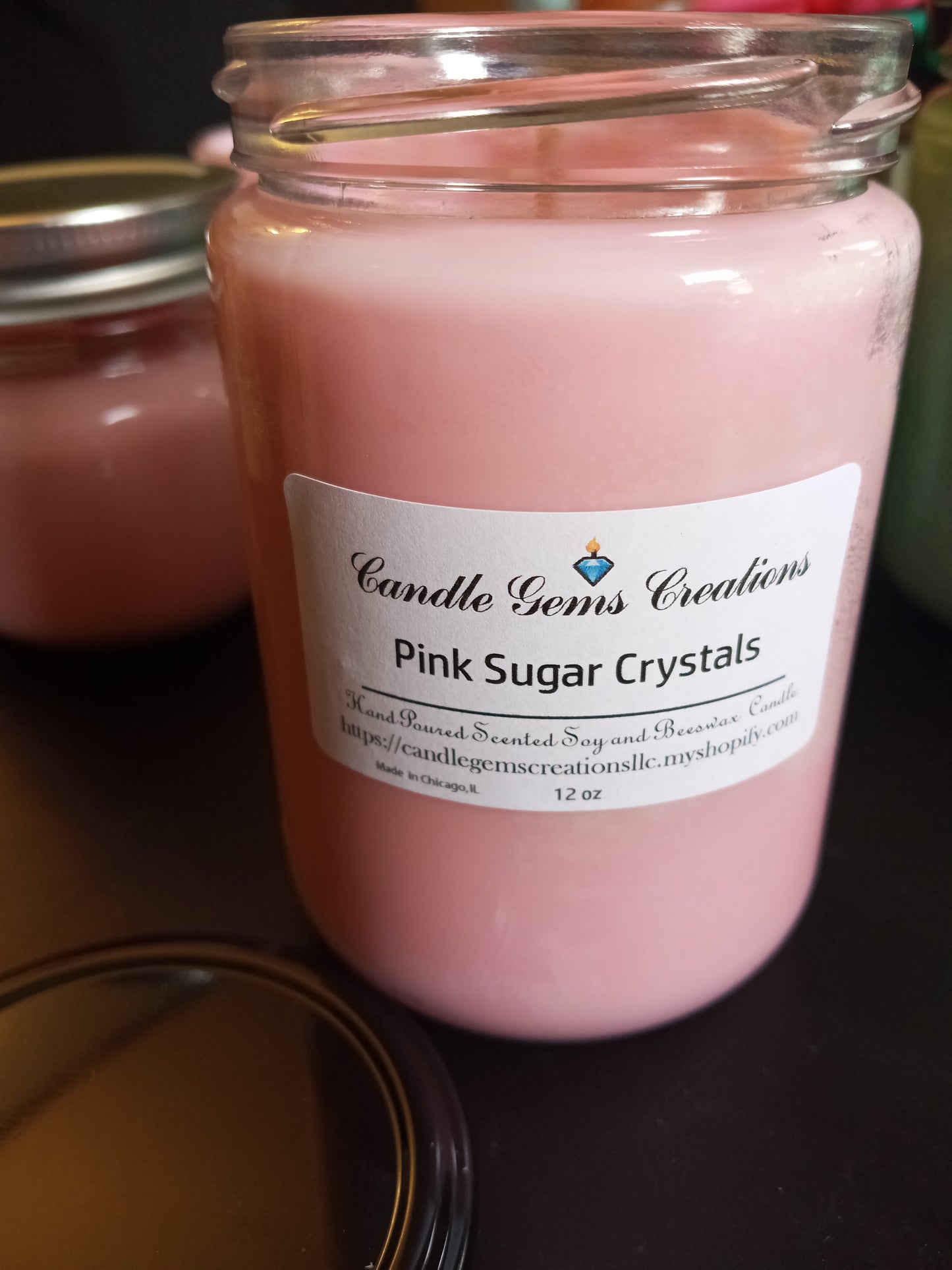 CLEARANCE Sugar Crystals Hand Poured Candle with real gems