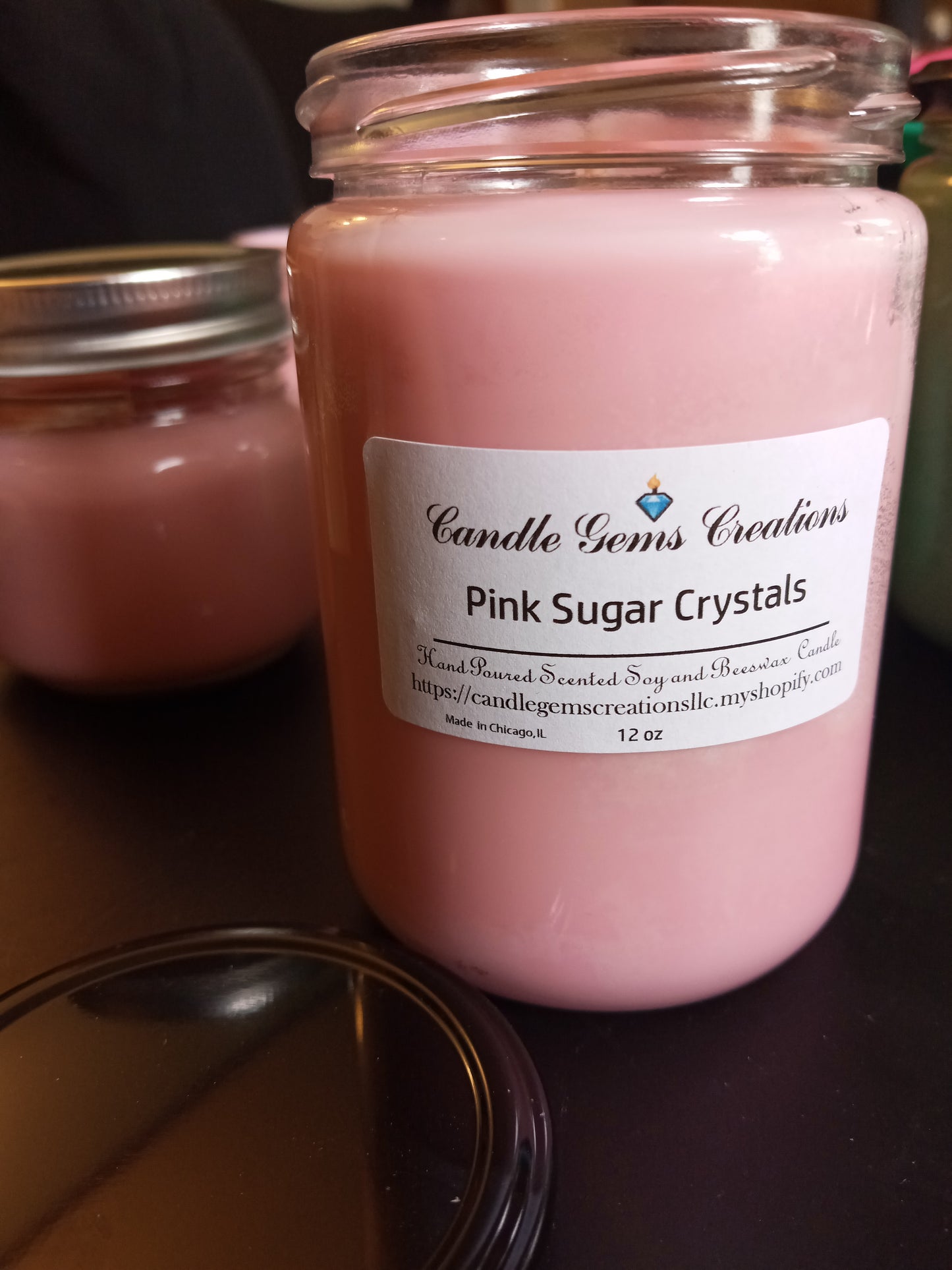 CLEARANCE Sugar Crystals Hand Poured Candle with real gems