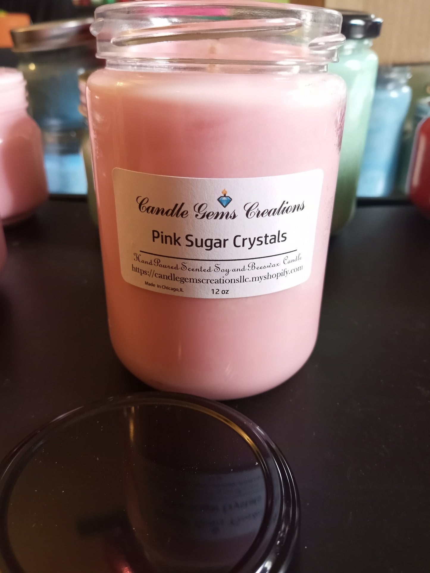 CLEARANCE Sugar Crystals Hand Poured Candle with real gems