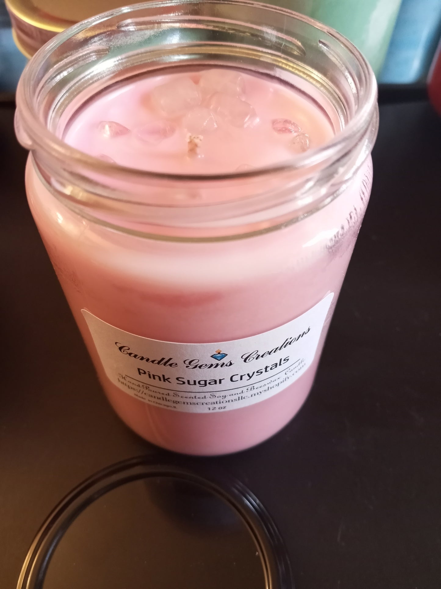 CLEARANCE Sugar Crystals Hand Poured Candle with real gems