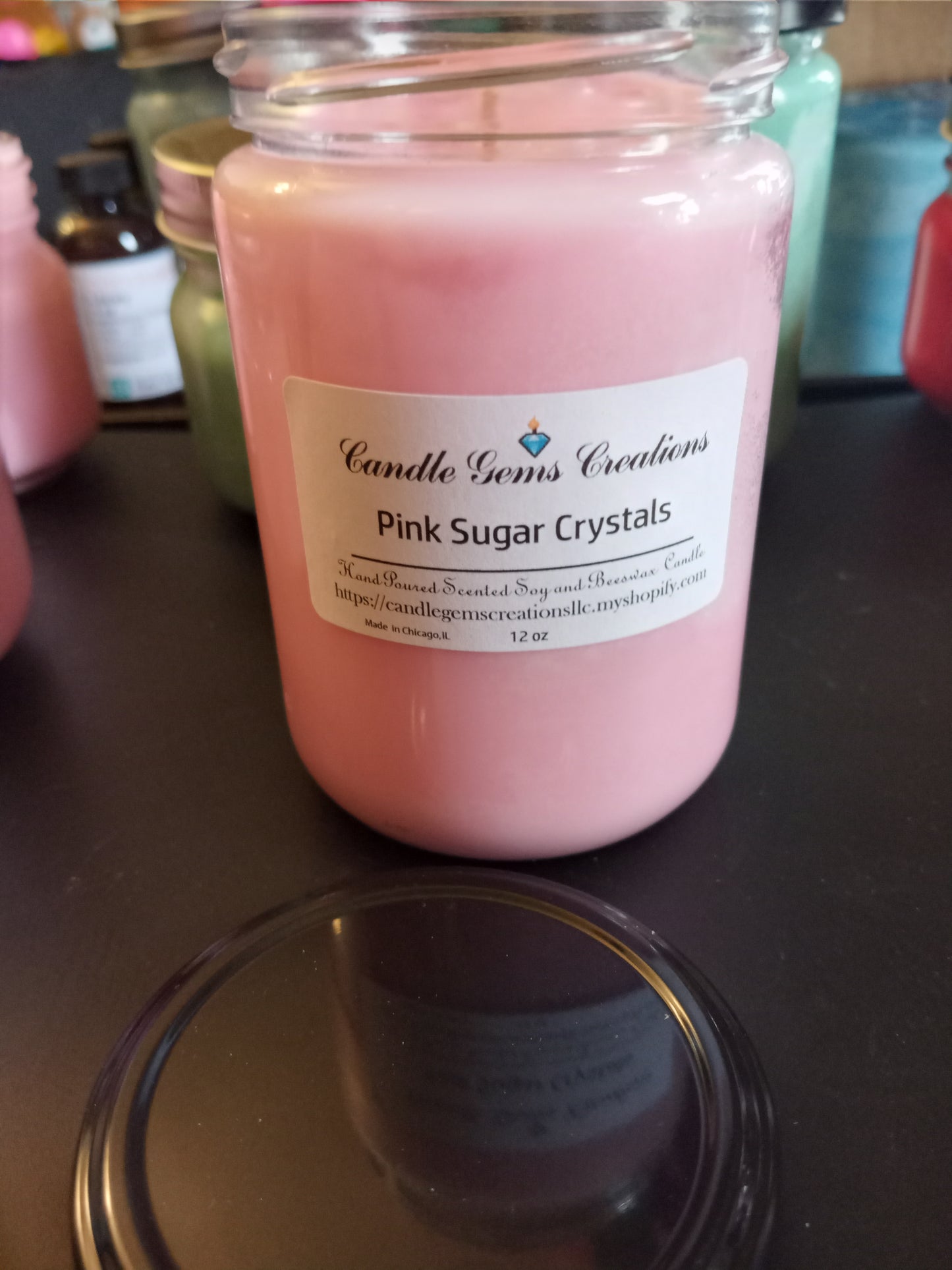 CLEARANCE Sugar Crystals Hand Poured Candle with real gems