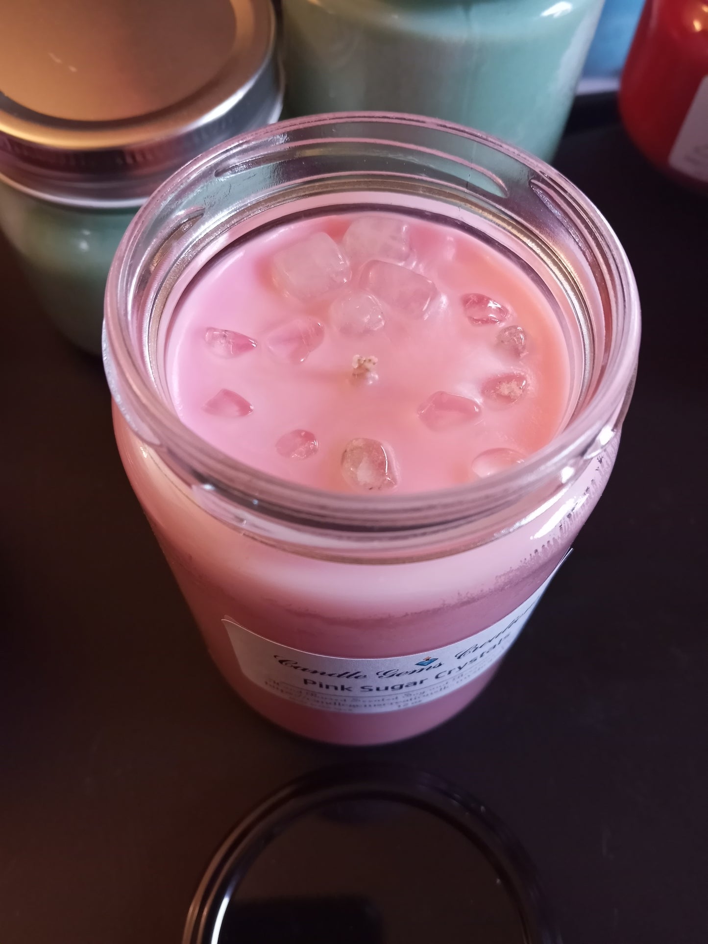 CLEARANCE Sugar Crystals Hand Poured Candle with real gems