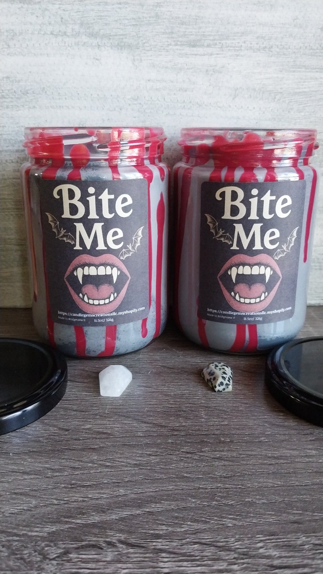 Bite Me Hand Poured Candle and coffin gem set limited Fall edition