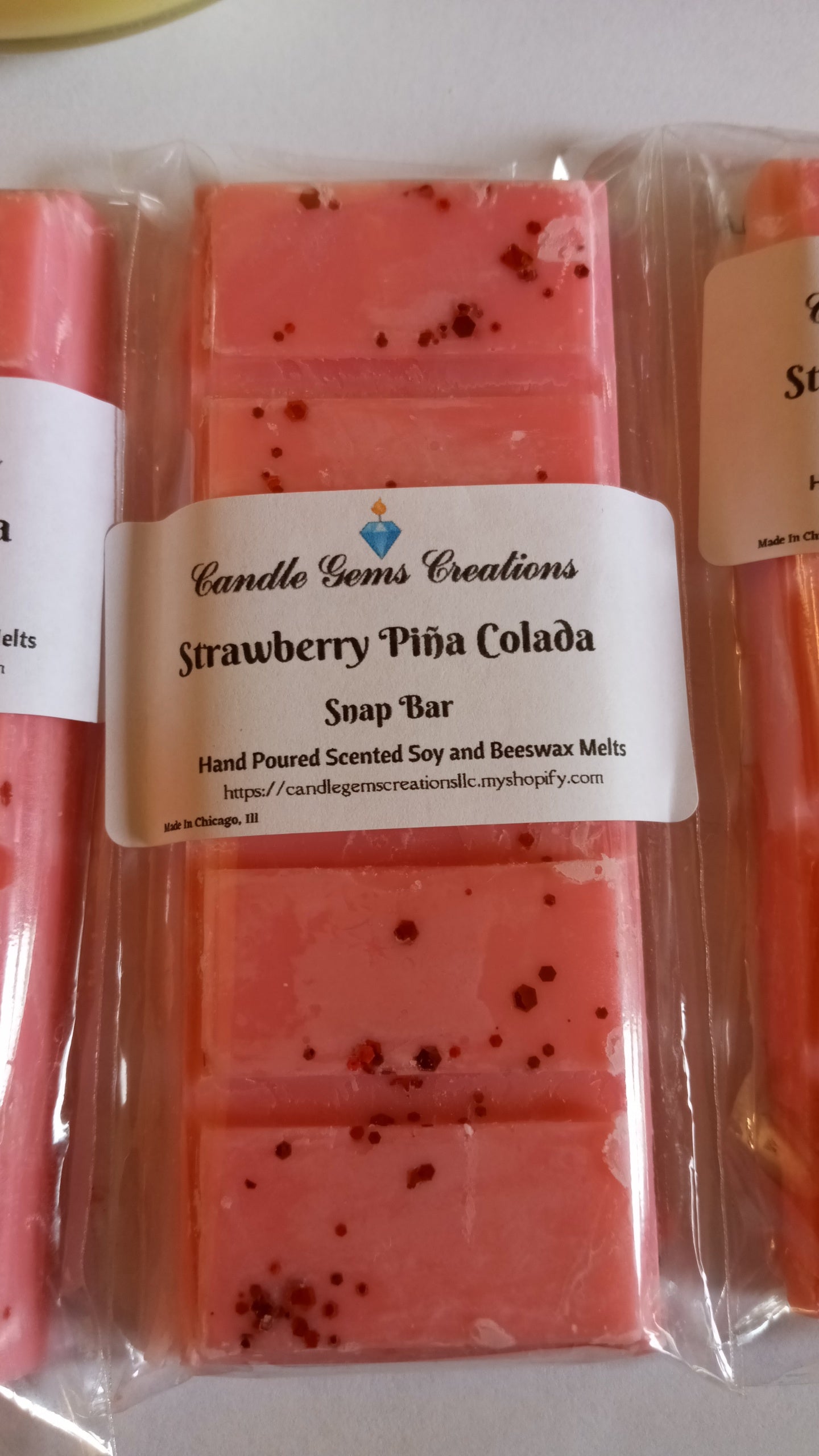 Strawberry Pina Colada Limited Edition Marble or Glitter snap bar wax melts Hand Poured