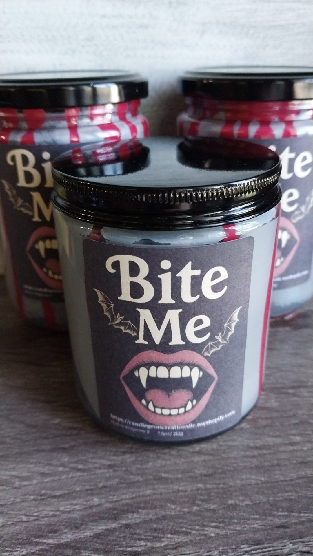 Bite Me Hand Poured Candle and coffin gem set limited Fall edition