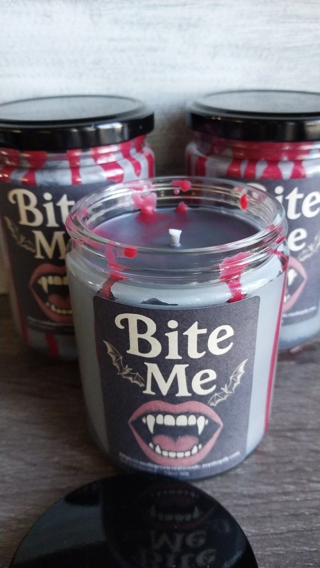 Bite Me Hand Poured Candle and coffin gem set limited Fall edition
