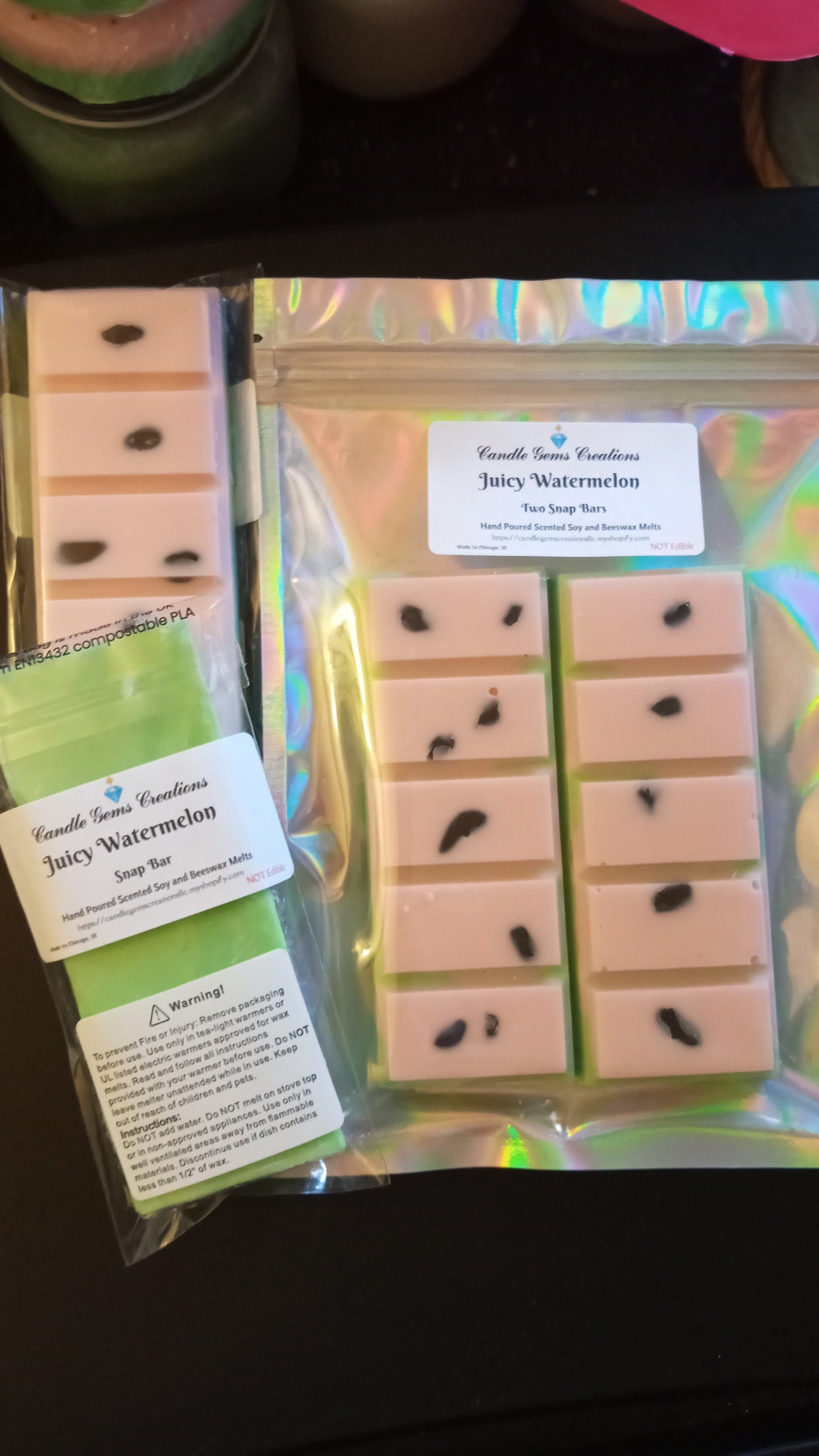 Watermelon Limited Edition gemstone snap bar wax melts Hand Poured