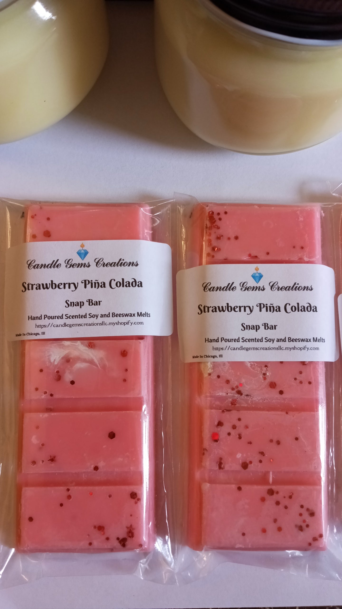 Strawberry Pina Colada Limited Edition Marble or Glitter snap bar wax melts Hand Poured