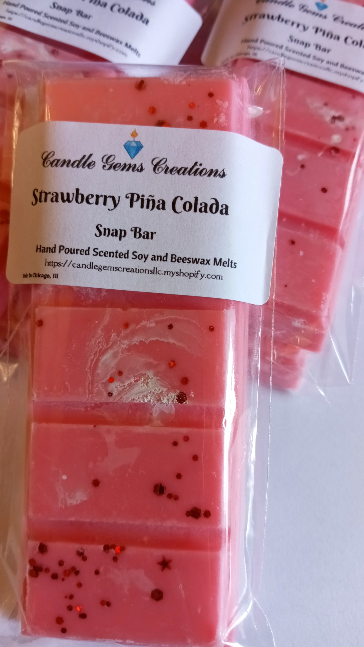 Strawberry Pina Colada Limited Edition Marble or Glitter snap bar wax melts Hand Poured