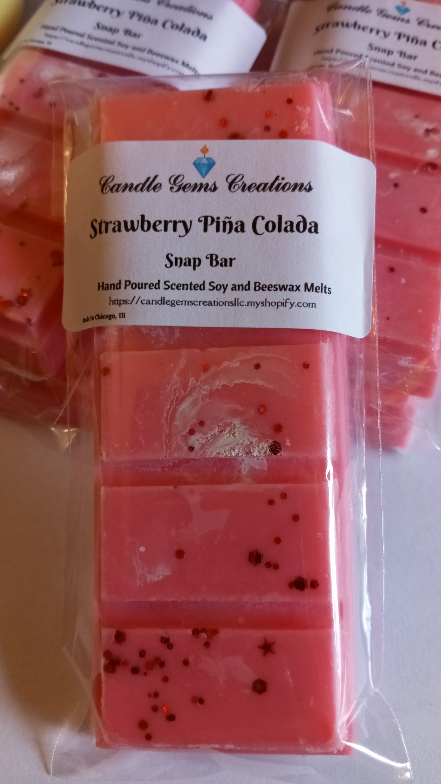 Strawberry Pina Colada Limited Edition Marble or Glitter snap bar wax melts Hand Poured