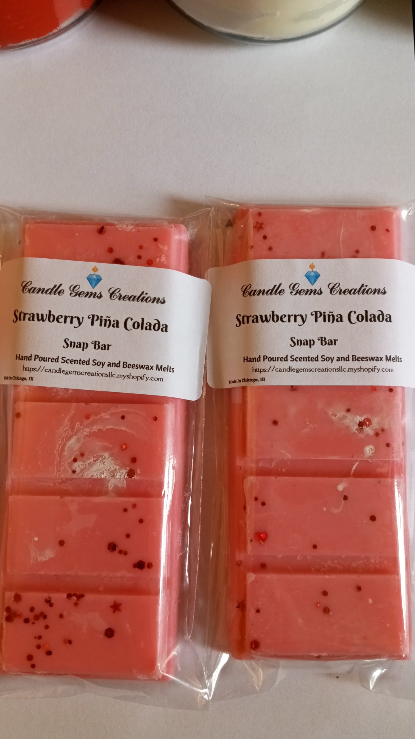 Strawberry Pina Colada Limited Edition Marble or Glitter snap bar wax melts Hand Poured