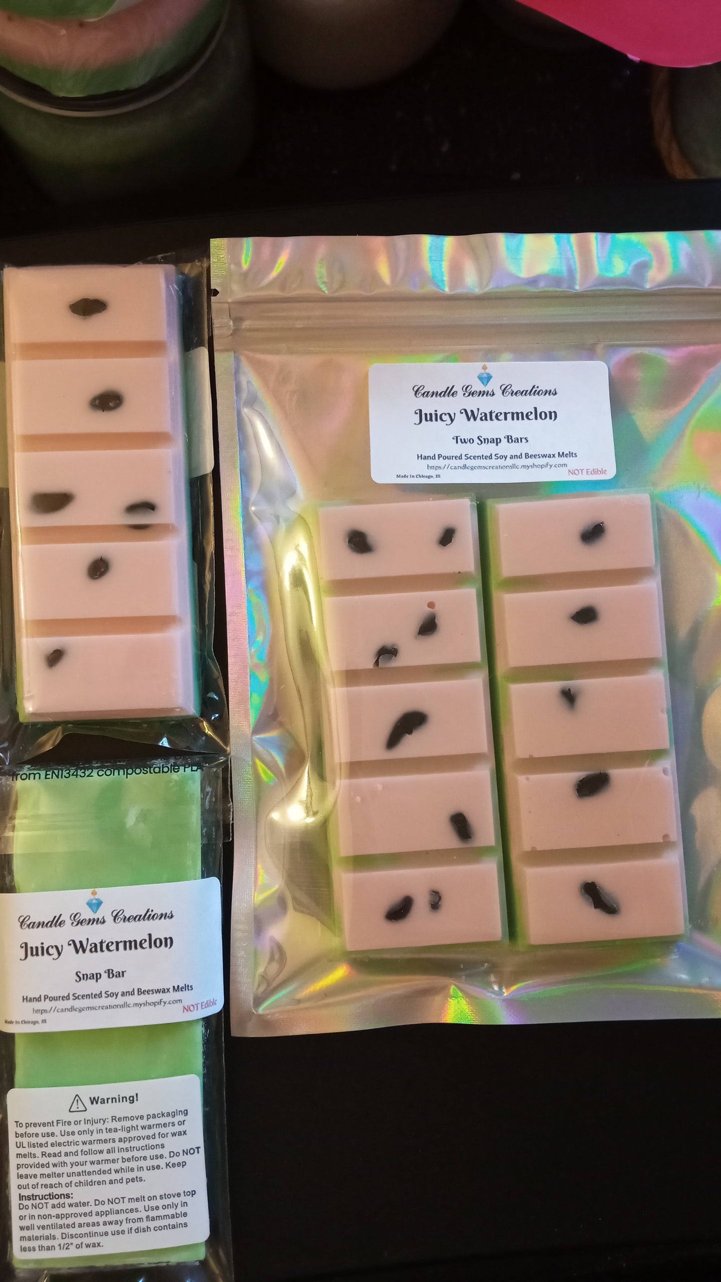 Watermelon Limited Edition gemstone snap bar wax melts Hand Poured