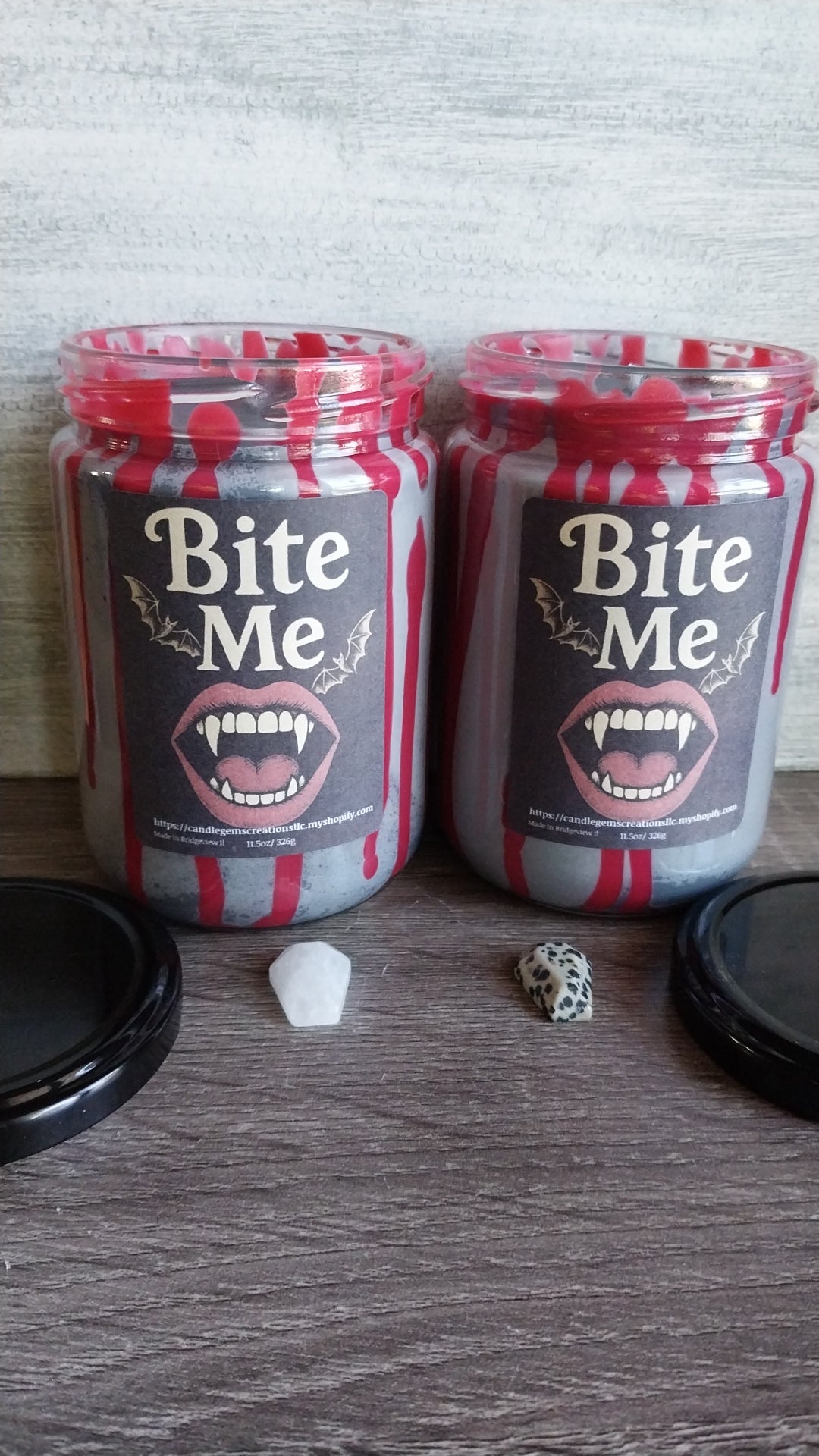 Bite Me Hand Poured Candle and coffin gem set limited Fall edition
