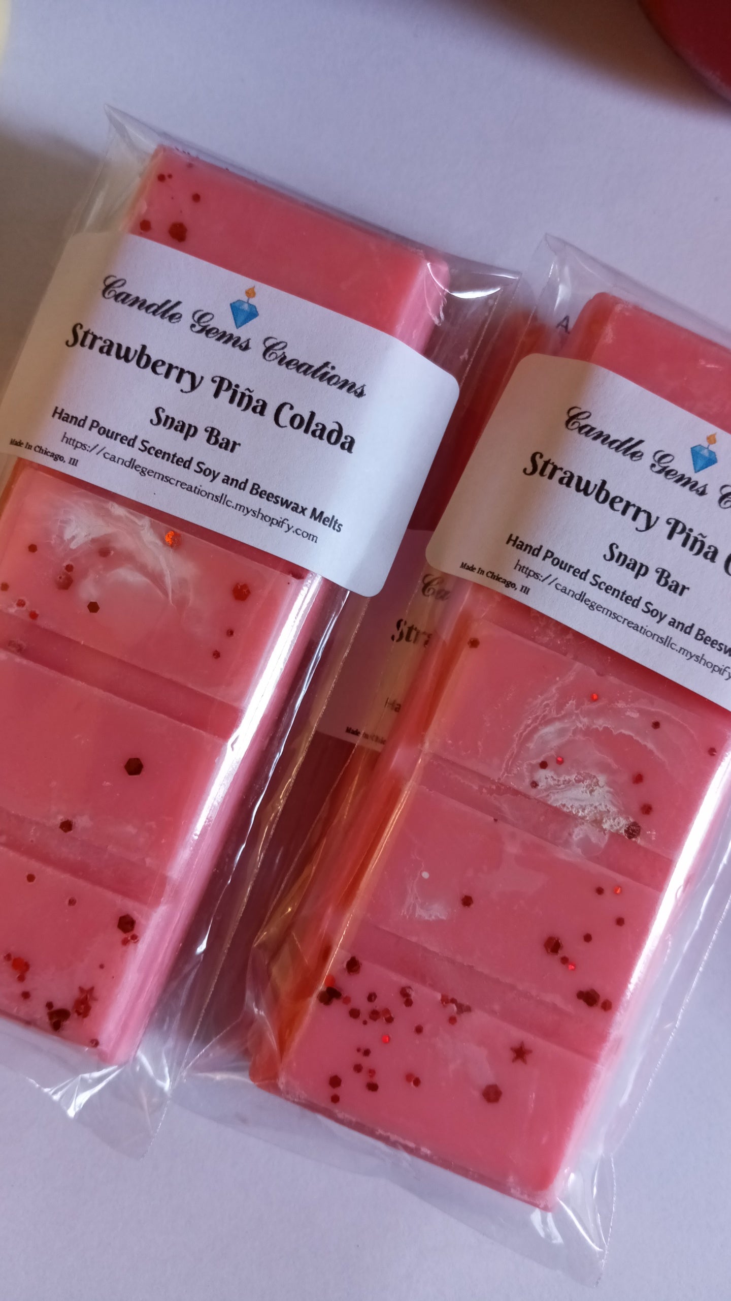 Strawberry Pina Colada Limited Edition Marble or Glitter snap bar wax melts Hand Poured