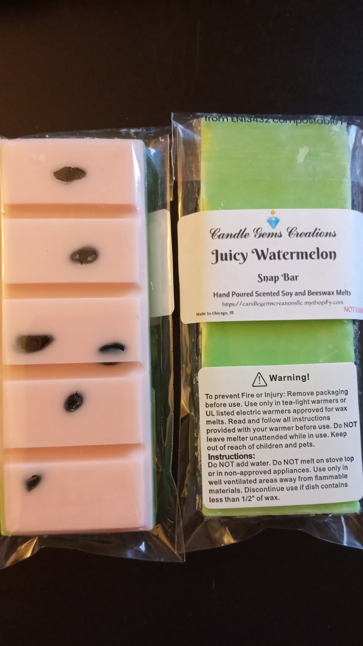 Watermelon Limited Edition gemstone snap bar wax melts Hand Poured