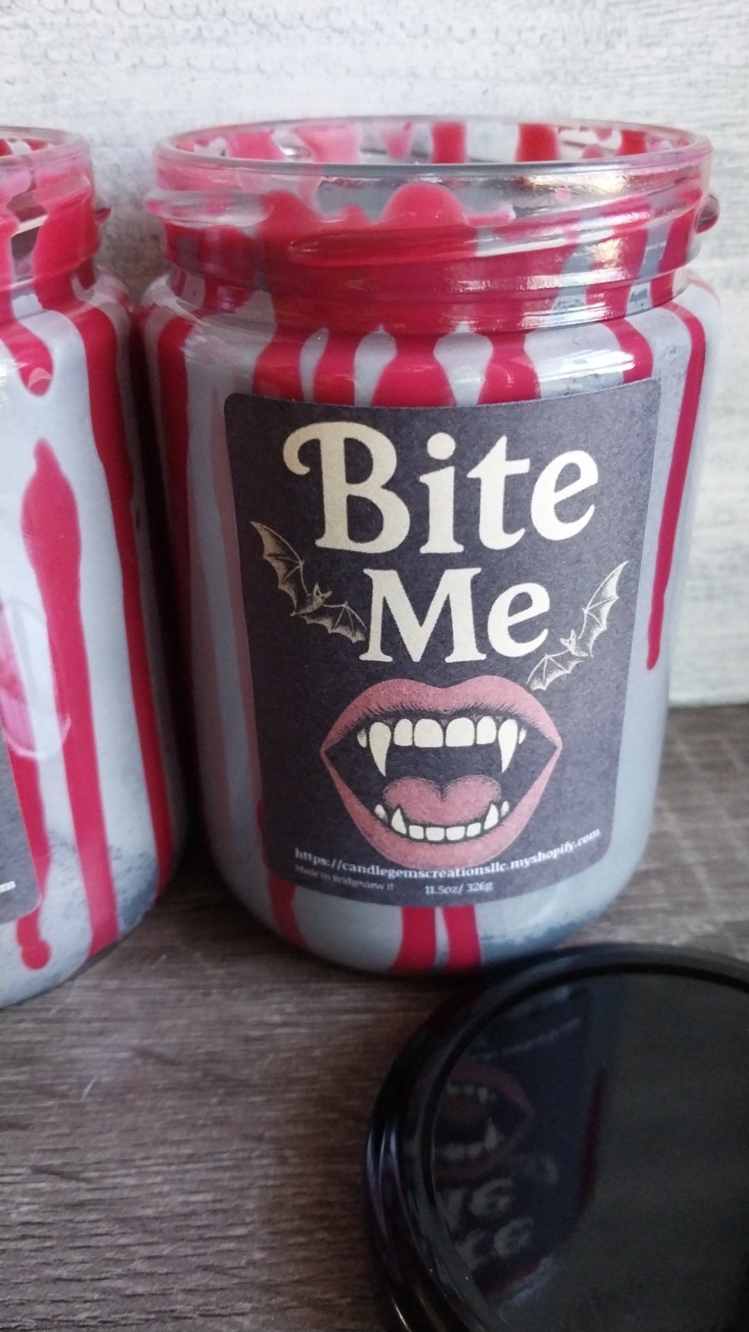 Bite Me Hand Poured Candle and coffin gem set limited Fall edition
