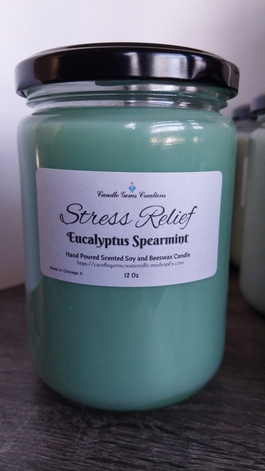 CLEARANCE Eucalyptus Spearmint Stress Relief Hand Poured Candle