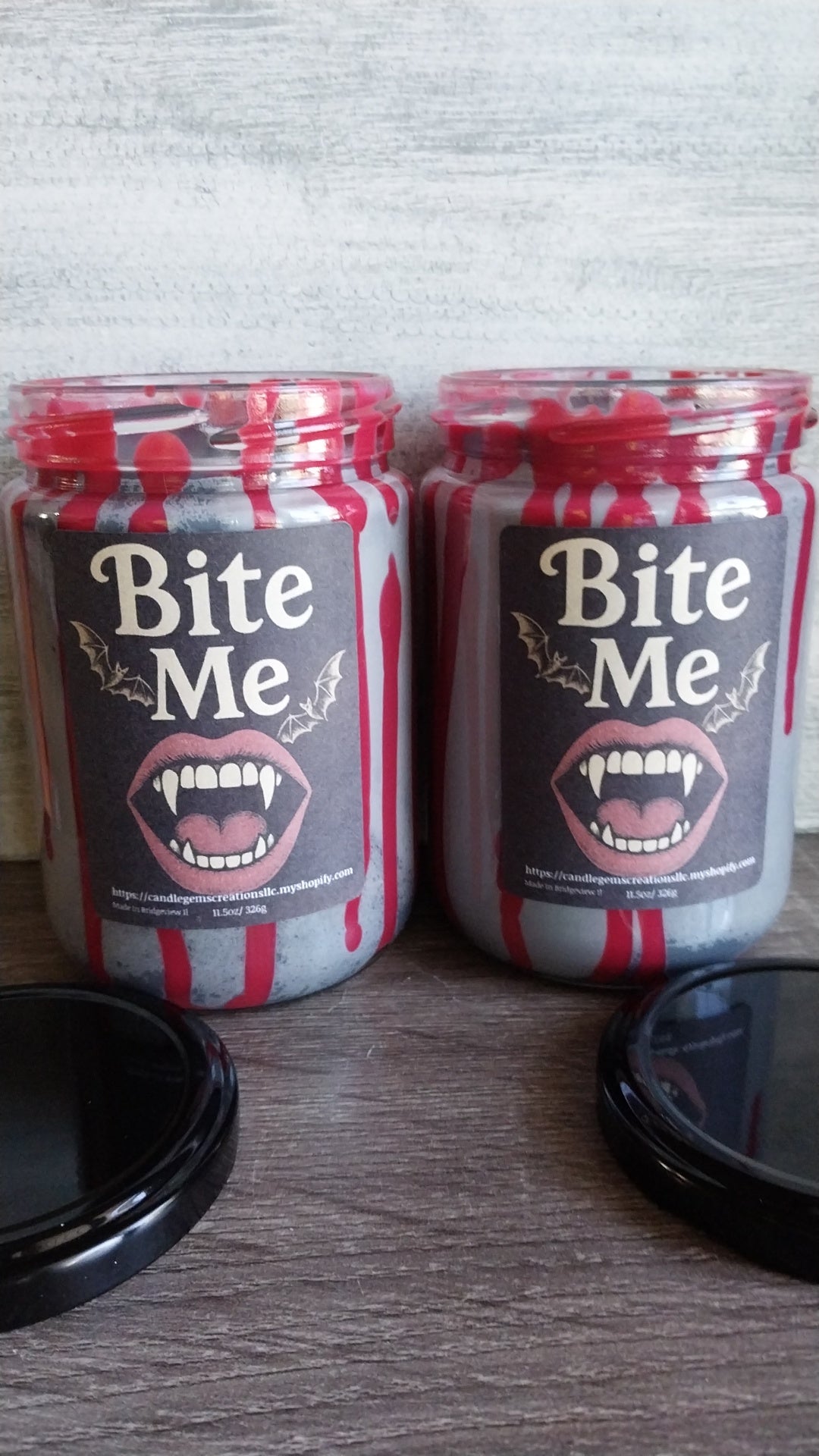 Bite Me Hand Poured Candle and coffin gem set limited Fall edition