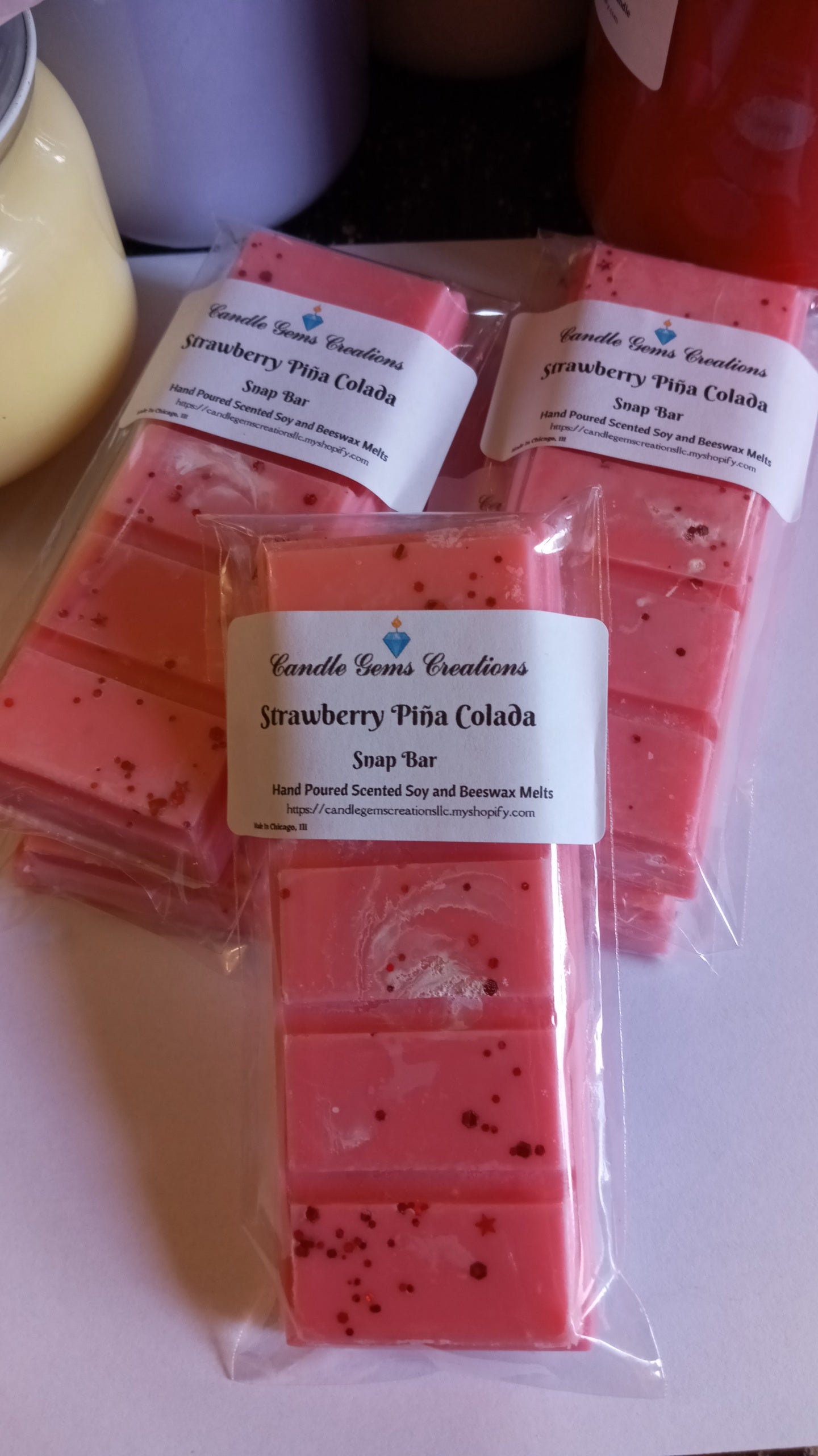 Strawberry Pina Colada Limited Edition Marble or Glitter snap bar wax melts Hand Poured