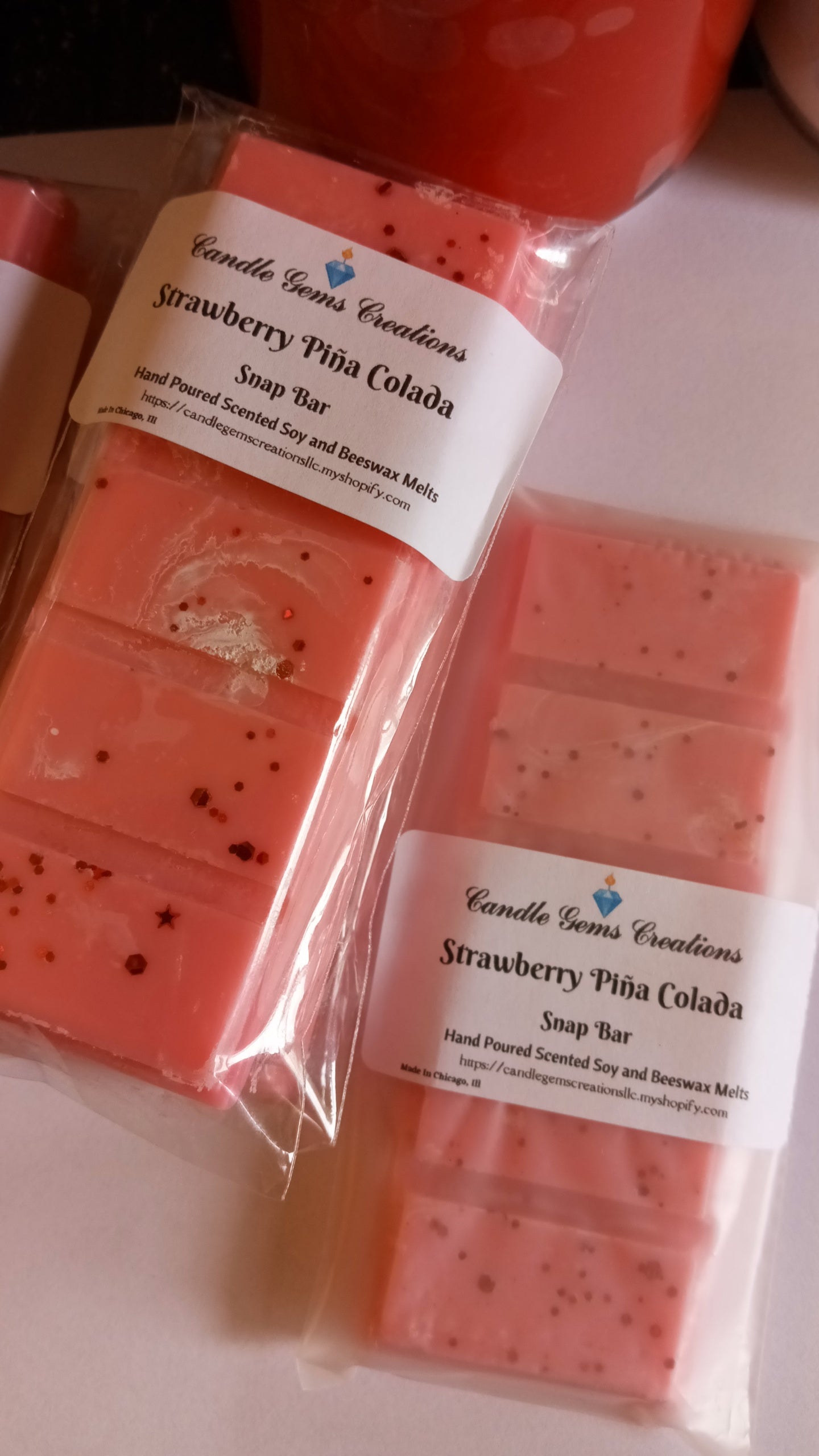 Strawberry Pina Colada Limited Edition Marble or Glitter snap bar wax melts Hand Poured