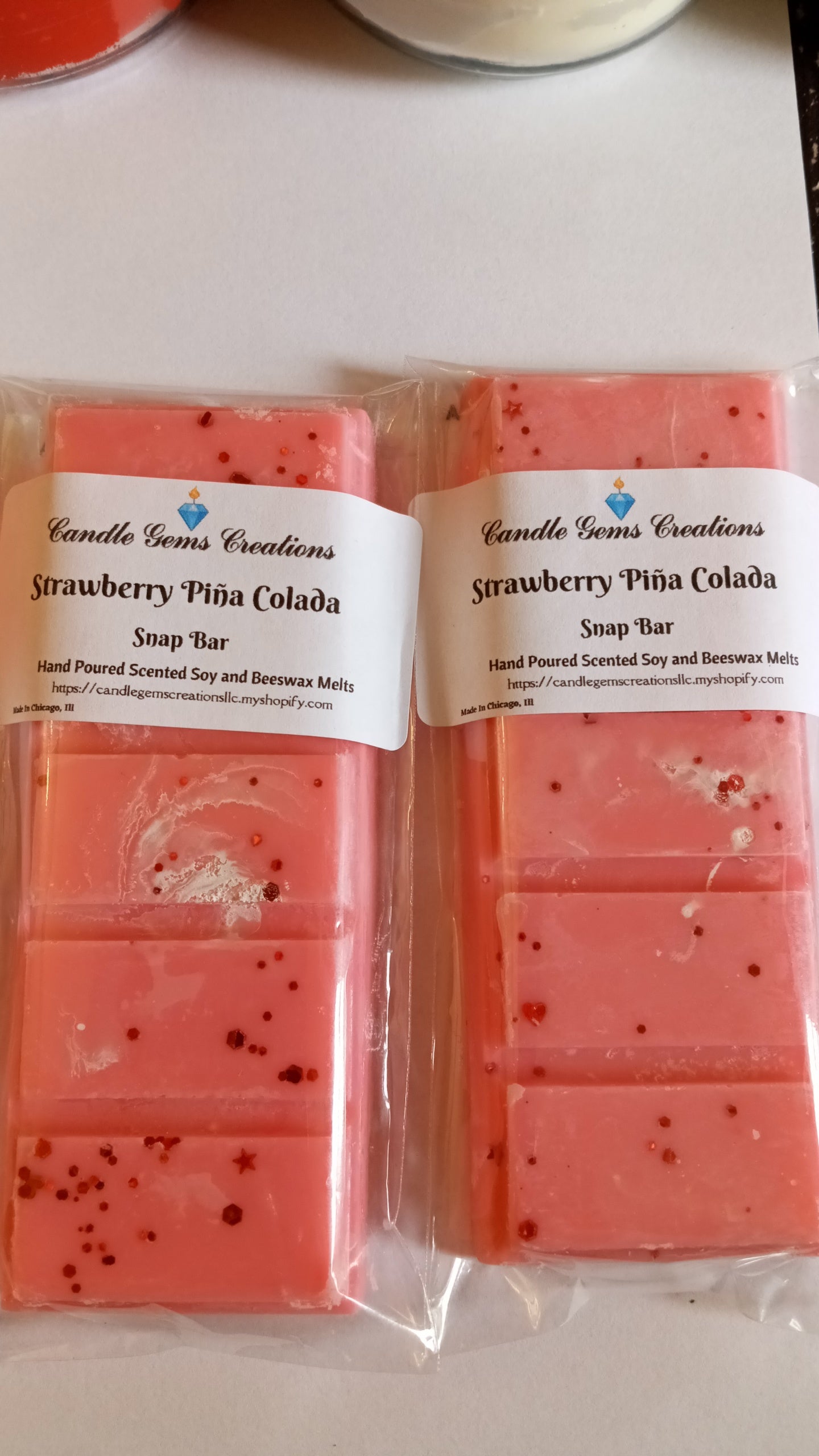 Strawberry Pina Colada Limited Edition Marble or Glitter snap bar wax melts Hand Poured