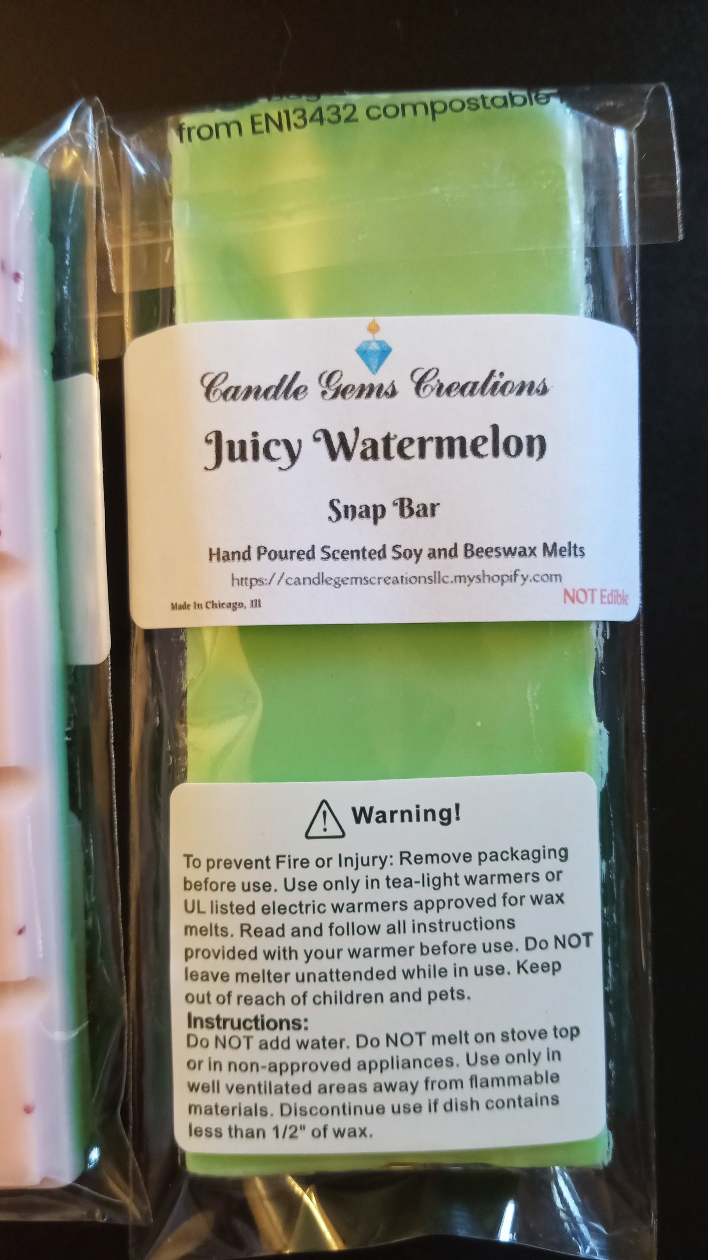 Watermelon Limited Edition gemstone snap bar wax melts Hand Poured