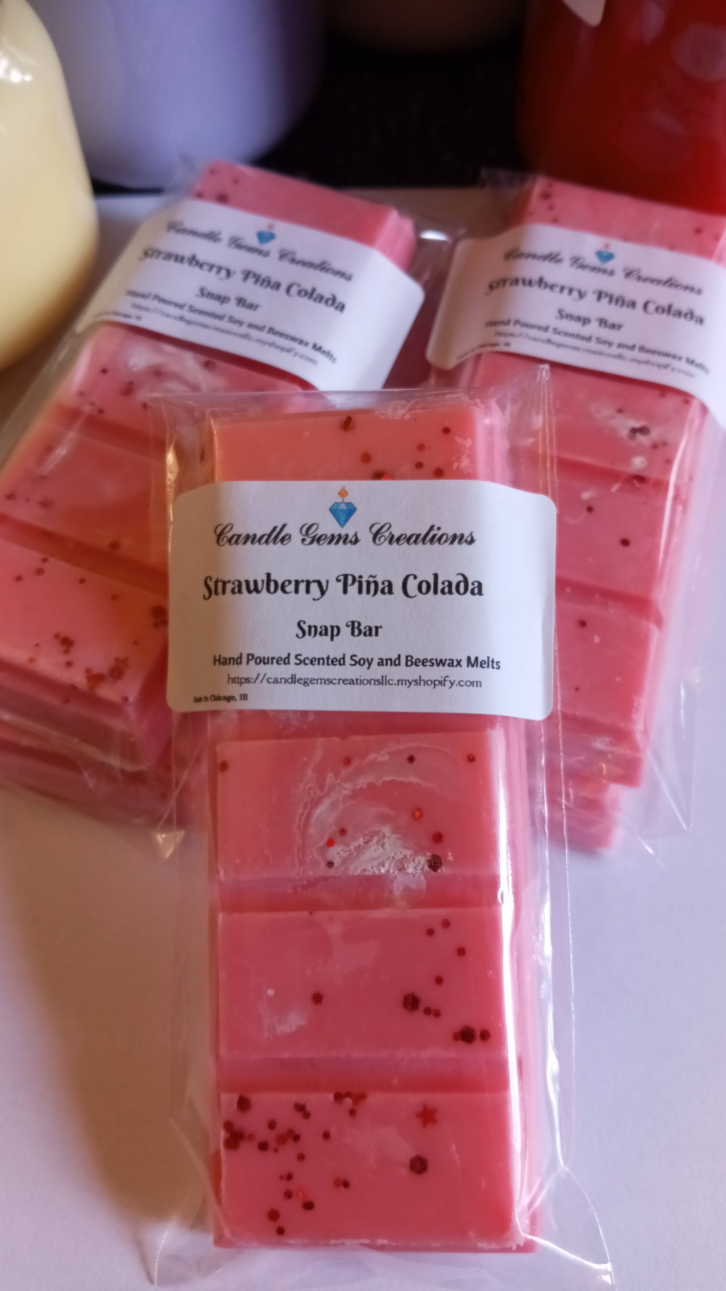 Strawberry Pina Colada Limited Edition Marble or Glitter snap bar wax melts Hand Poured