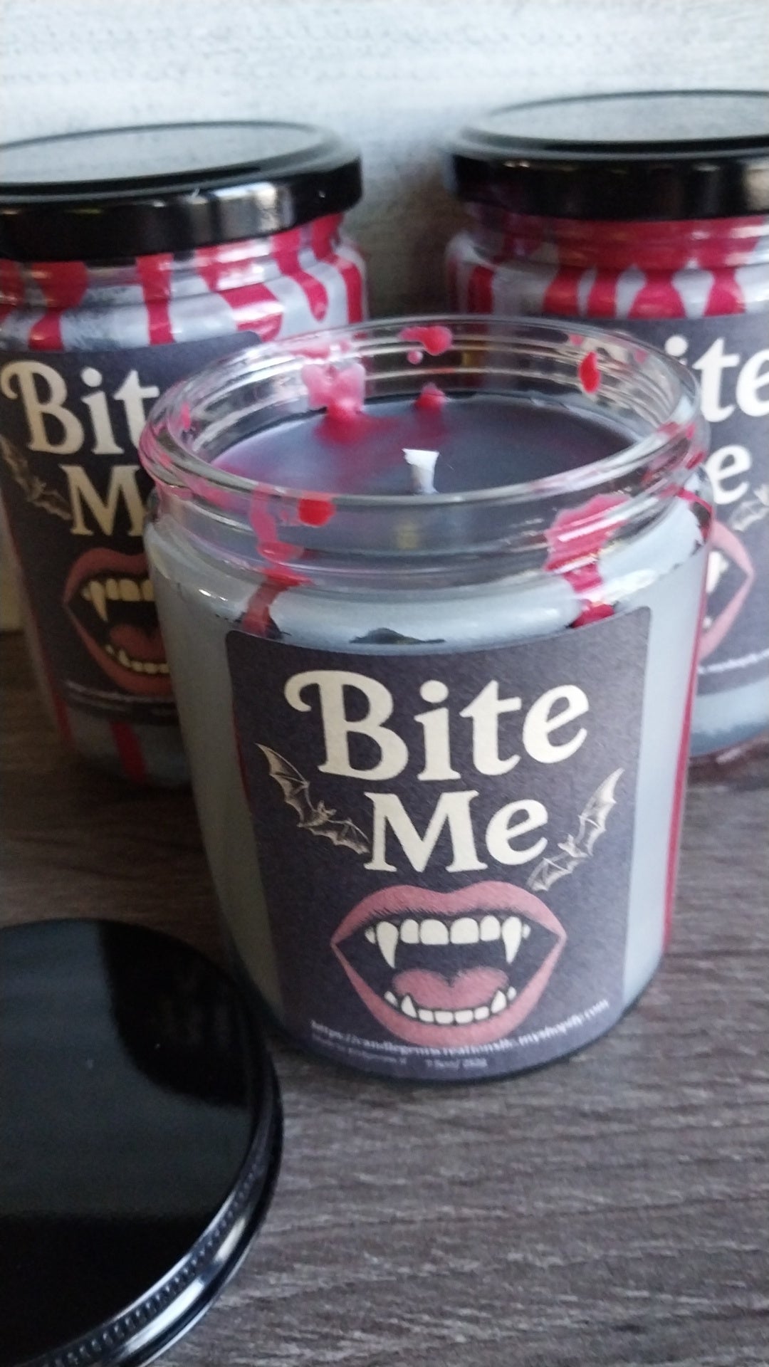 Bite Me Hand Poured Candle and coffin gem set limited Fall edition