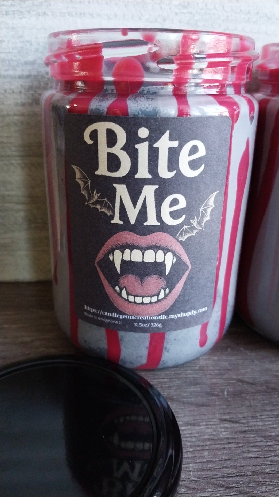 Bite Me Hand Poured Candle and coffin gem set limited Fall edition